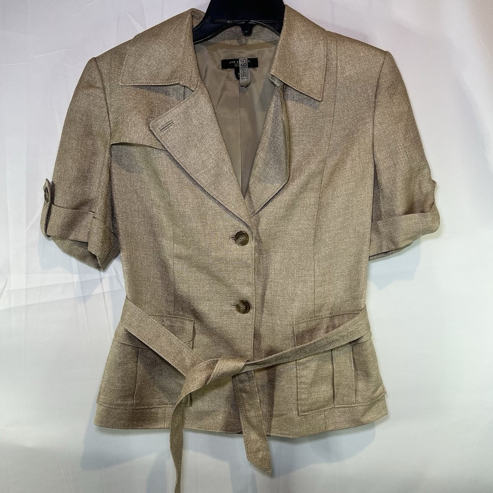 Women's‎ Ann Taylor Size 10P Short Sleeve Top Jacket Belt Tie Cargo Gold Shines